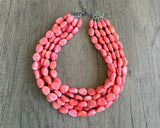 Coral Pink Acrylic Beaded Multi Strand Chunky Statement Necklace - Lauren