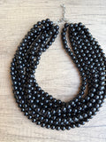 Black Acrylic Lucite Bead Chunky Multi Strand Statement Necklace - Alana
