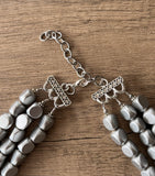 Silver Wood Beaded Chunky Multi Strand Statement Necklace - Lisa