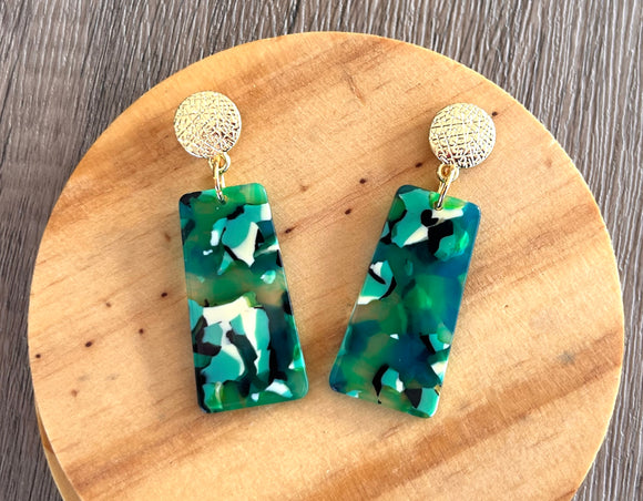 Green White Black Acrylic Lucite Dangle Womens Statement Earrings - Nevaeh