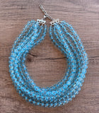 Light Blue Faceted Acrylic Beaded Multi Strand Statement Necklace - Angelina