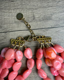 Coral Pink Orange Acrylic Beaded Multi Strand Statement Necklace - Lauren