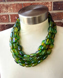 Green Yellow Acrylic Beaded Chunky Multi Strand Statement Necklace - Lauren