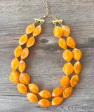 Orange White Acrylic Bead Chunky Multi Strand Statement Necklace - Krista