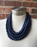 Navy Blue Acrylic Beaded Multi Strand Statement Necklace | Alana | DLD Jewelry