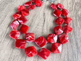 Red Acrylic Bead Chunky Multi Strand Statement Necklace - Krista