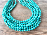 Turquoise Blue Beaded Statement Acrylic Chunky Lucite Multi Strand Necklace - Beth