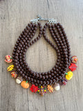 Thanksgiving Fall Acrylic Pendant Multi Strand Statement Necklace