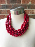 Red Acrylic Beaded Multi Strand Statement Necklace | Lauren | DLD Jewelry