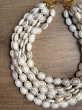 White Ivory Gold Acrylic Bead Multi Strand Statement Necklace - Ava
