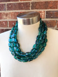 Teal Green Blue Beaded Lucite Chunky Multi Strand Statement Necklace - Lauren