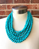 Turquoise Blue Acrylic Beaded Statement Multi Strand Necklace - Beth