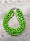 Lime Green Acrylic Beaded Multi Strand Statement Necklace - Lauren