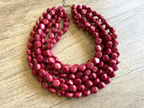 Dark Red Acrylic Beaded Multi Strand Statement Necklace - Julianna