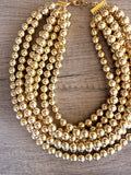 Gold Shiny Acrylic Beaded Multi Strand Statement Necklace - Alana