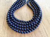 Navy Blue Big Acrylic Beaded Chunky Multi Strand Necklace - Alana