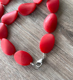 Long Red Resin Beaded Womens Statement Necklace - Morgan