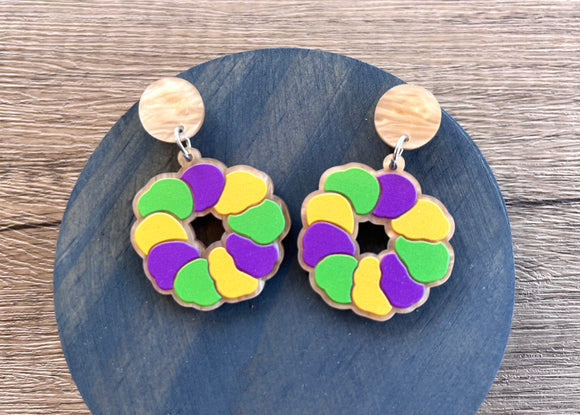 Mardi Gras King Cake Acrylic Dangle Statement Earings