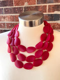 Red Matte Resin Beaded Chunky Multi Strand Statement Necklace - Morgan