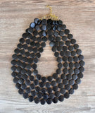 Black Wood Beaded Multi Strand Chunky Statement Necklace - Charlotte