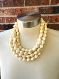 Cream Acrylic Beaded Multi Strand Statement Necklace - Julianna