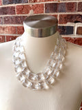 Clear Faceted Square Acrylic Beaded Multi Strand Chunky Statement Necklace