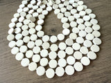 White Ivory Beaded Wood Multi Strand Chunky Statement Necklace - Charlotte