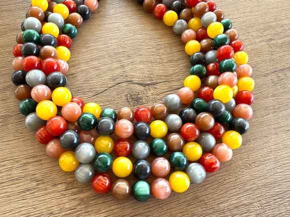 Multi Color Acrylic Bead Chunky Multi Strand Statement Necklace - Alana