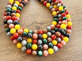 Multi Color Acrylic Bead Chunky Multi Strand Statement Necklace - Alana
