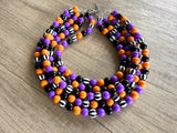 Halloween Orange Black Acrylic Big Beaded Statement Necklace | Alana | DLD Jewelry