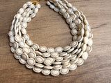 White Ivory Gold Acrylic Bead Multi Strand Statement Necklace - Ava