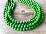 Apple Green Glass Beaded Chunky Multi Strand Statement Necklace - Alana
