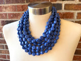 Cobalt Blue Acrylic Beaded Multi Strand Statement Necklace - Julianna