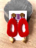 Red Gold Matte Acrylic Statement Lucite Big Dangle Earrings - Sylvia
