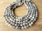 Gray White Acrylic Lucite Big Bead Chunky Multi Strand Necklace - Alana