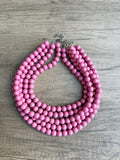 Rose Pink Acrylic Big Beaded Chunky Multi Strand Necklace - Alana