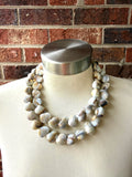 White Brown Shell Beaded Acrylic  Beach Statement Necklace
