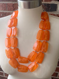 Orange Acrylic Lucite Beaded Chunky Statement Necklace - Jane