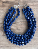 Navy Blue Lucite Acrylic Beaded Chunky Multi Strand Statement Necklace - Julianna