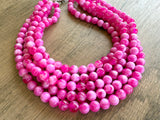 Fuchsia Pink White Acrylic Lucite Big Bead Chunky Multi Strand Necklace - Alana