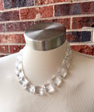 Clear Faceted Square Acrylic Beaded Multi Strand Chunky Statement Necklace - Olivia