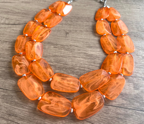 Orange Acrylic Lucite Beaded Chunky Statement Necklace - Jane