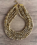 Gold Crystal Faceted Beaded Multi Strand Chunky Statement Necklace - Rebecca
