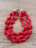 Red Matte Resin Beaded Chunky Multi Strand Statement Necklace - Morgan