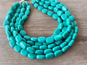 Turquoise Green Lucite Acrylic Chunky Multi Strand Statement Necklace - Lauren