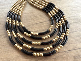 Black Gold Acrylic Bead Multi Strand Statement Necklace - Tanya