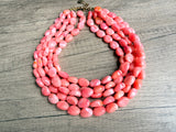 Coral Pink Orange Acrylic Beaded Multi Strand Statement Necklace - Lauren