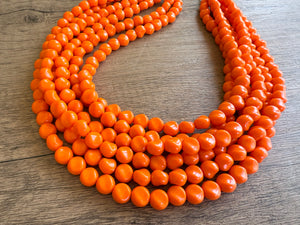 Orange Beaded Statement Acrylic Chunky Lucite Multi Strand Necklace - Beth