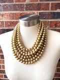 Gold Matte Acrylic Big Beaded Chunky Statement Necklace - Alana