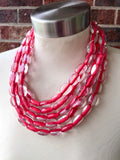 Clear Red Beaded Lucite Chunky Multi Strand Statement Necklace - Lauren